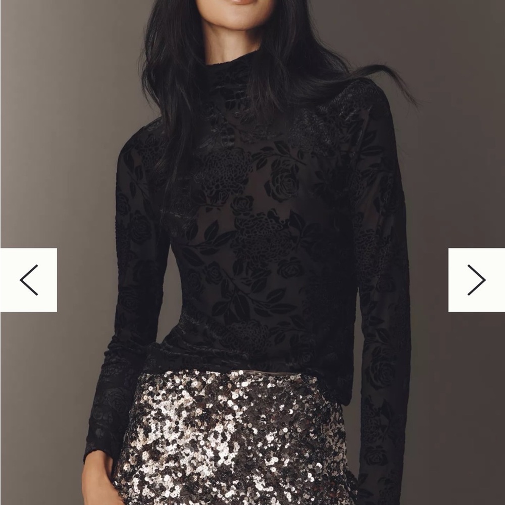 Flocked Mock-Neck Long-Sleeve Top by Anthropologie